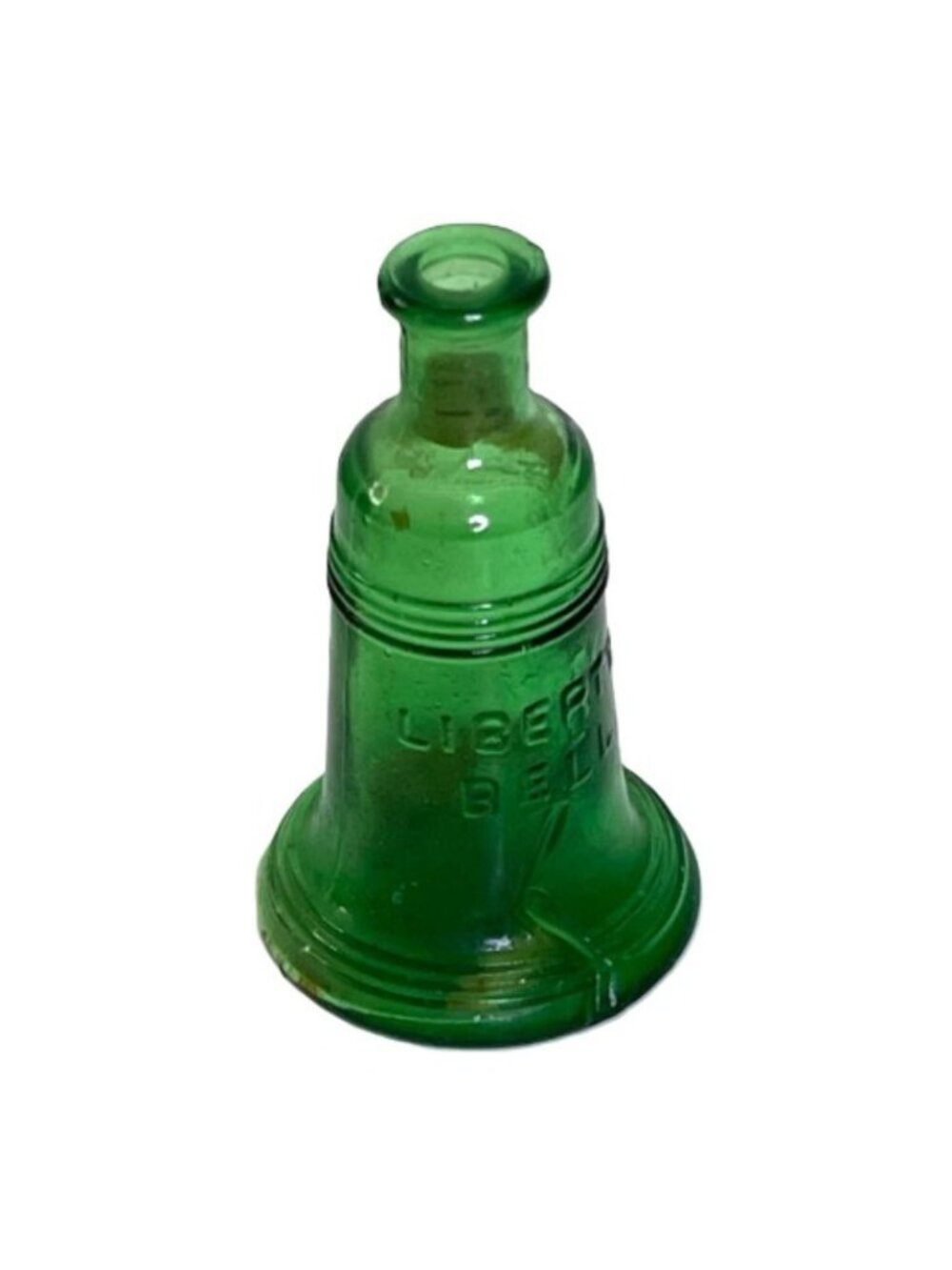 Vintage Miniature Bottle Green Glass Liberty Bell 3" Bicentennial Commemorative
